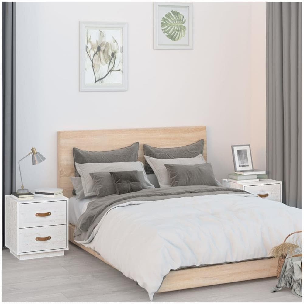 Comodini Bianchi 2 Pz 40x34x45 Cm In Legno Massello Di Pino - Foto 1