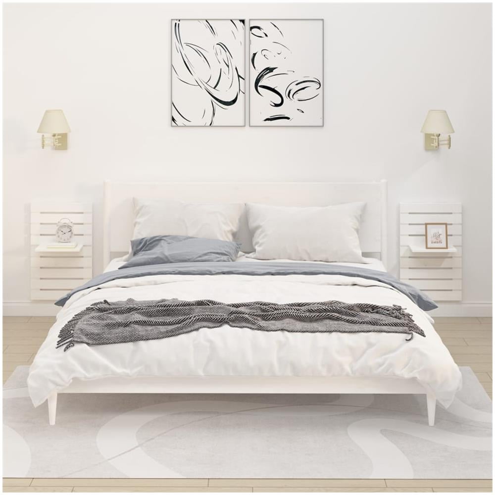 Mensole Da Letto A Parete 2 Pz Bianco Legno Massello Di Pino - Foto 1