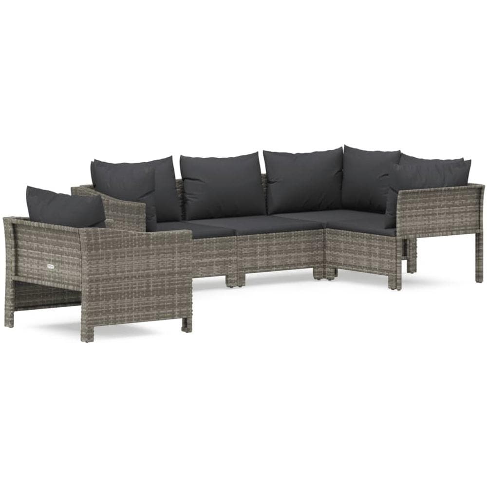 Set Divani da Giardino 5 pz con Cuscini in Polyrattan Grigio - Foto 2