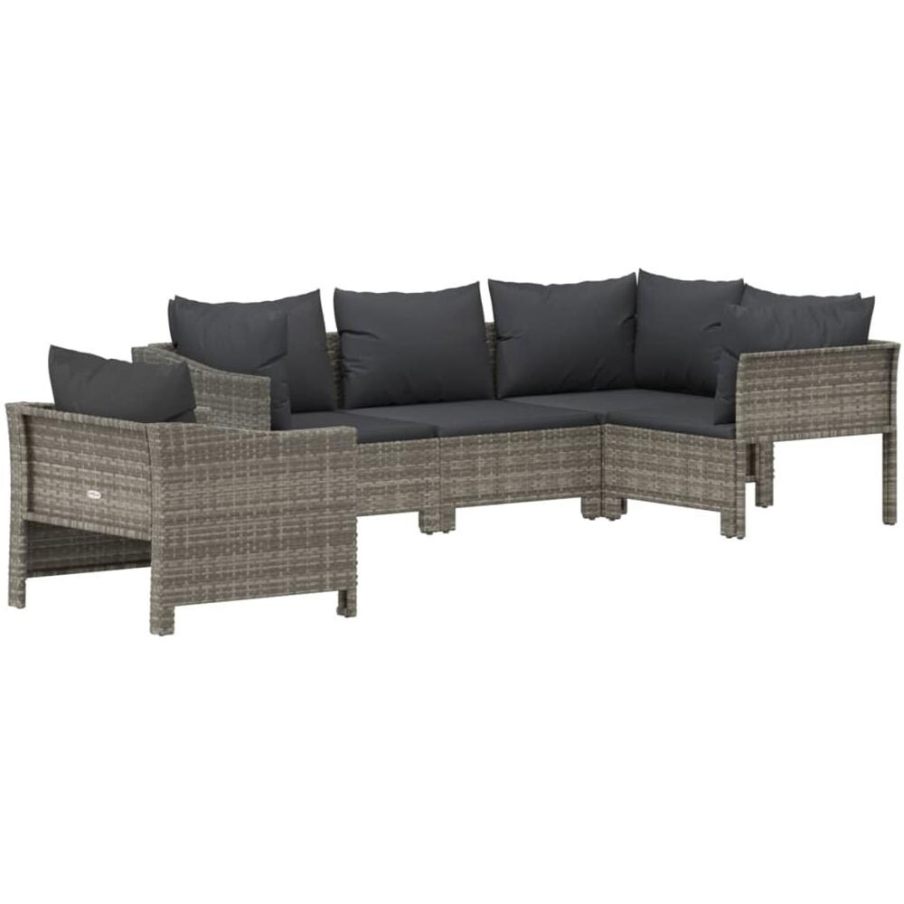Set Divani da Giardino 5 pz con Cuscini in Polyrattan Grigio - Foto 3