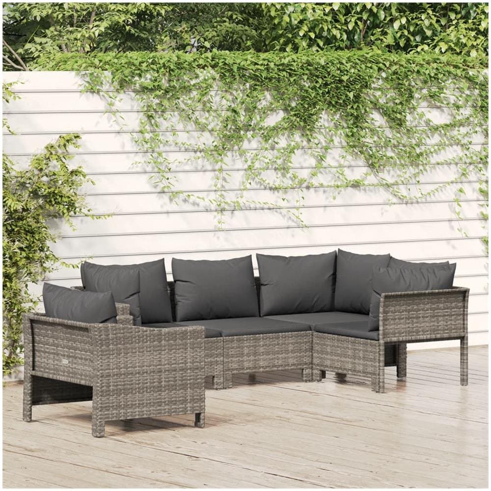 Set Divani da Giardino 5 pz con Cuscini in Polyrattan Grigio - Foto 1