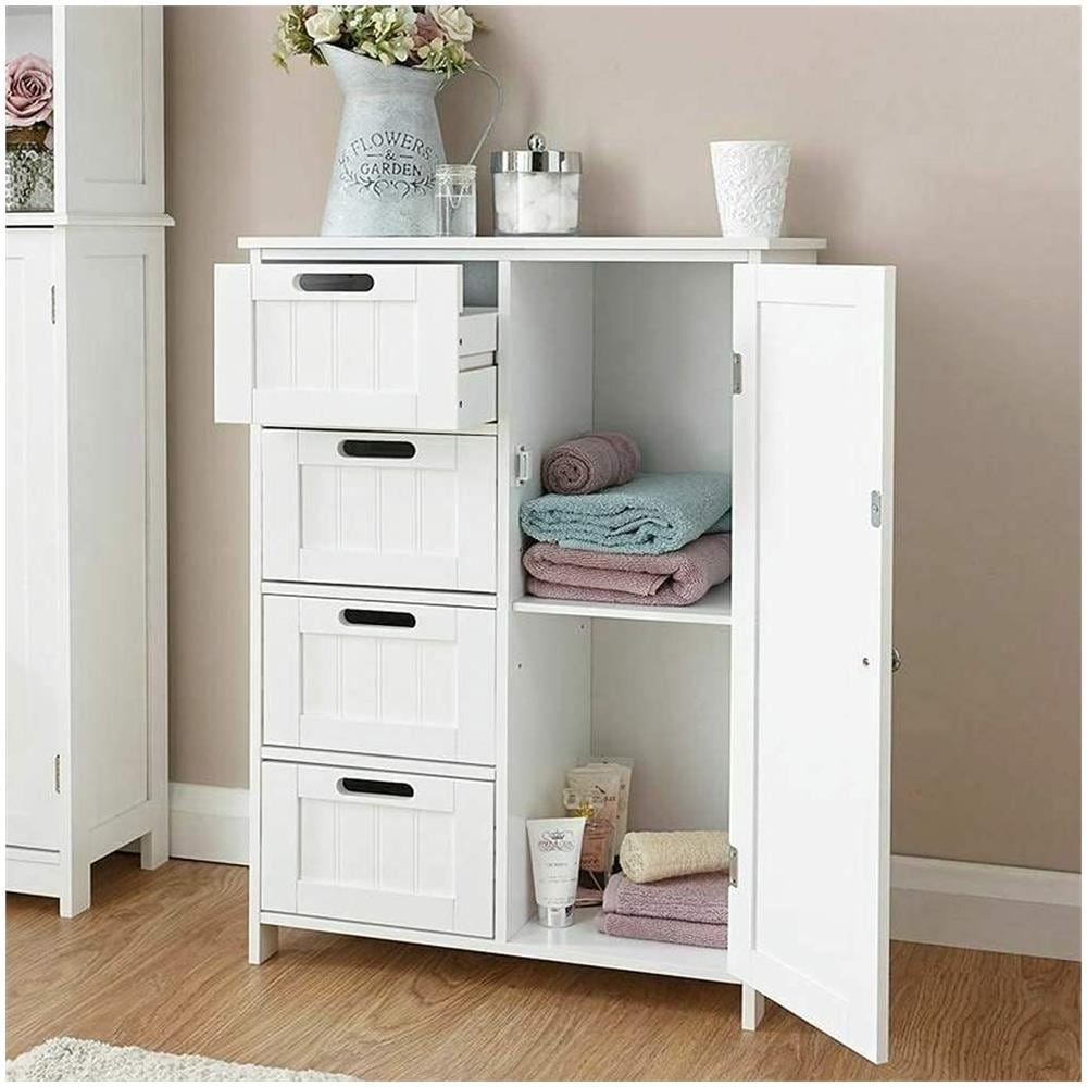 Mobile Bagno 4 Cassetti + Anta Mobiletto Cassettiera Legno Mdf Bianco 55x81cm - Foto 1