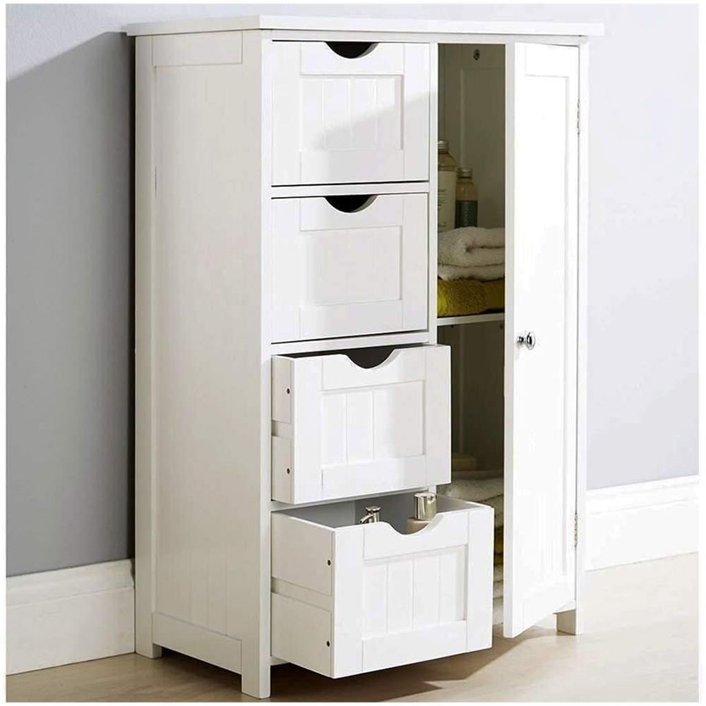 Mobile Bagno 4 Cassetti + Anta Mobiletto Cassettiera Legno Mdf Bianco 55x81cm - Foto 5