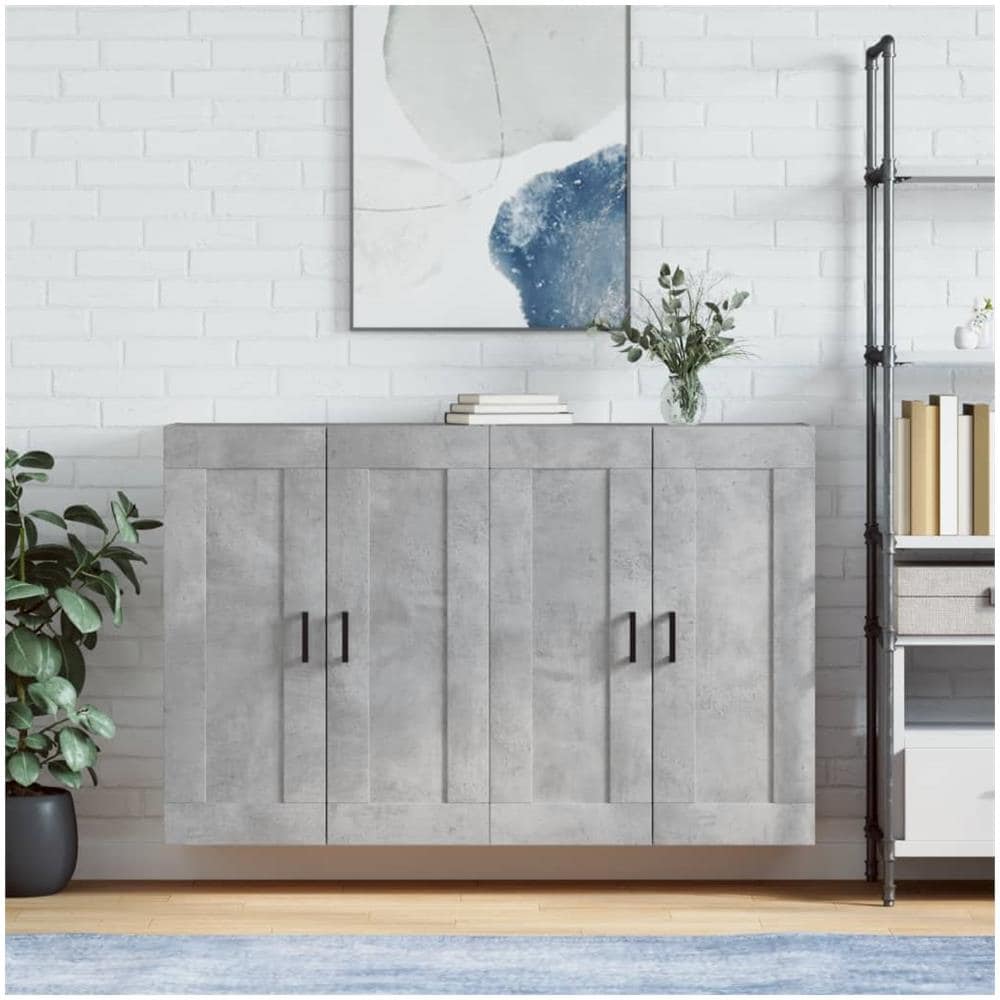 Armadietti A Parete 2 Pz Grigio Cemento In Legno Multistrato - Foto 1