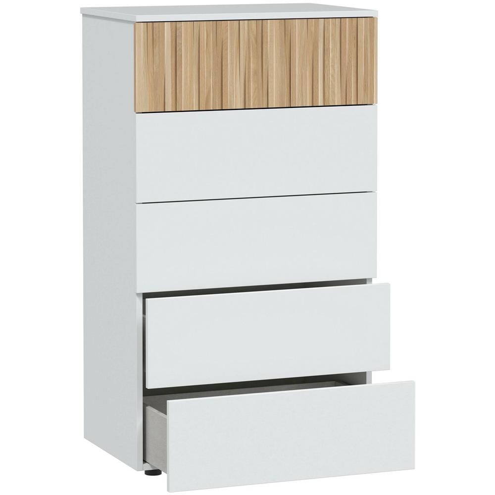 Cassettiera Wynne, Settimanale A 5 Cassetti, Mobile Comò Per Camera Da Letto, Comò Moderno, 61x40h109 Cm, Bianco E Rovere - Foto 2