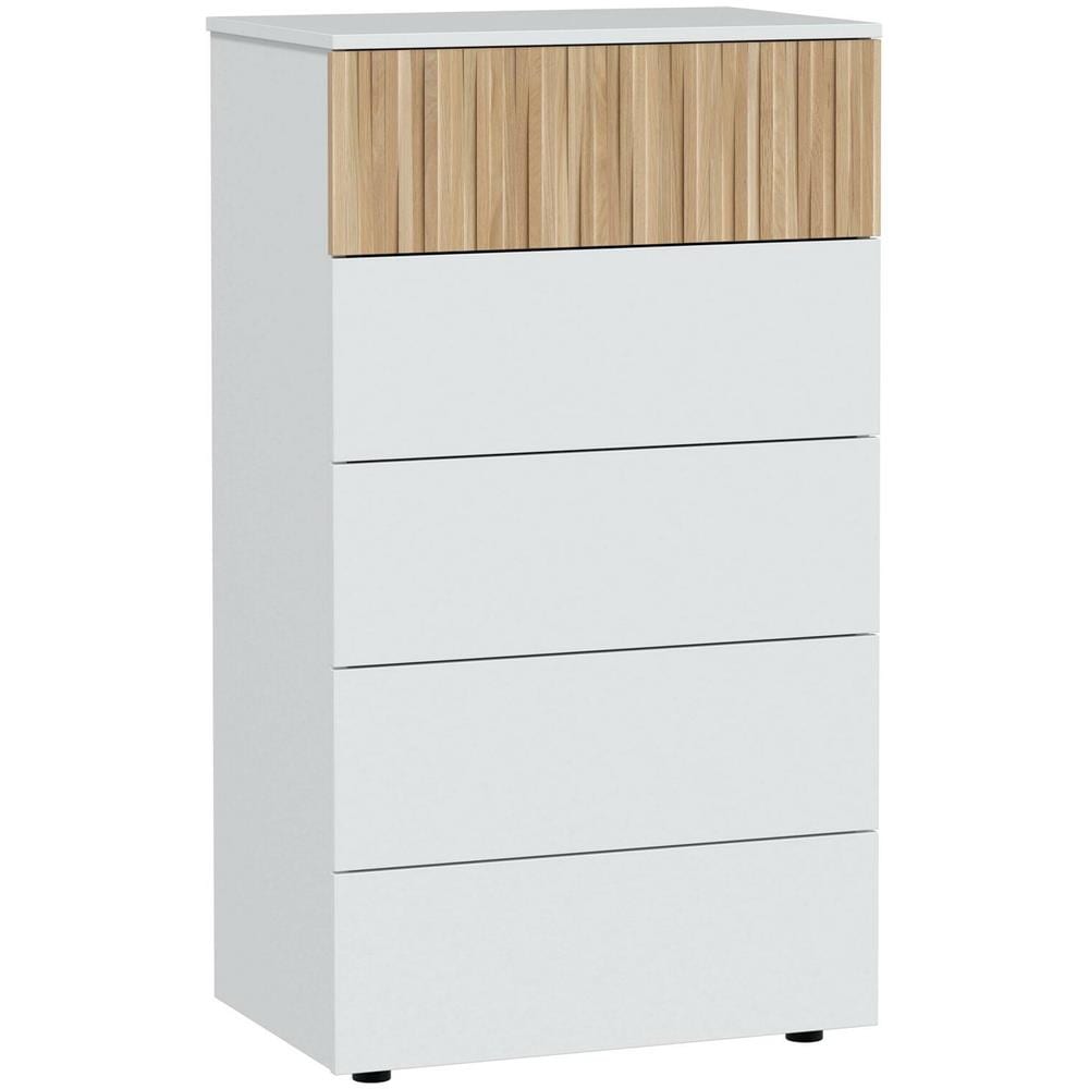 Cassettiera Wynne, Settimanale A 5 Cassetti, Mobile Comò Per Camera Da Letto, Comò Moderno, 61x40h109 Cm, Bianco E Rovere - Foto 4