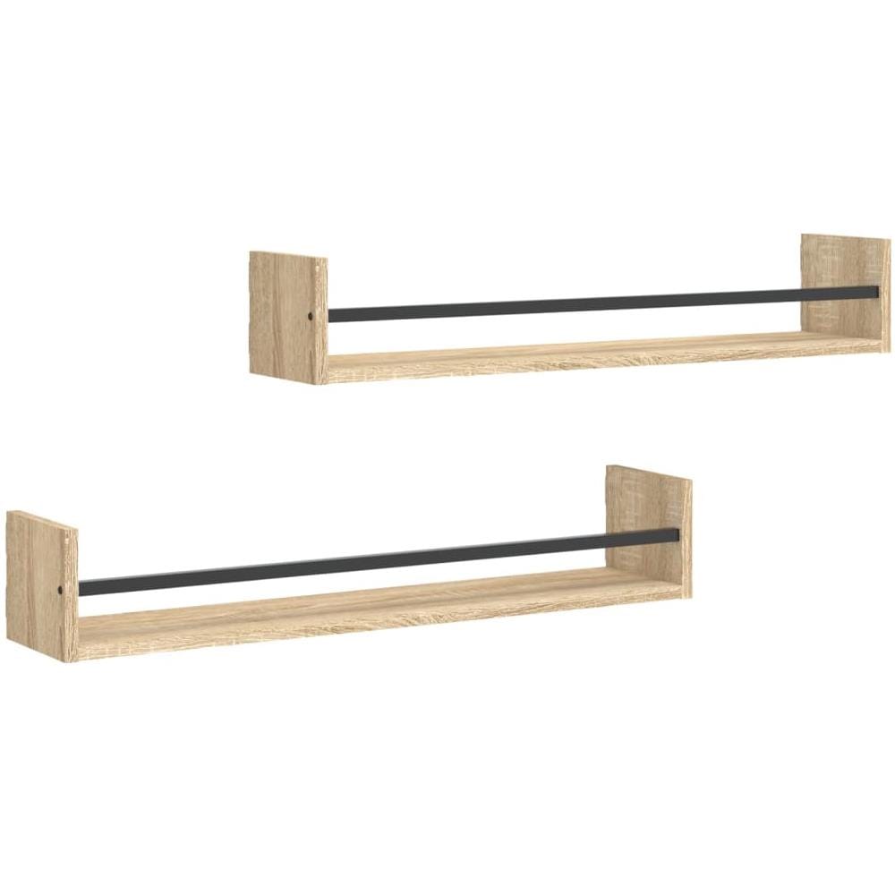 Mensole A Parete Con Aste 2pz Rovere Sonoma 80x16x14 Cm - Foto 2