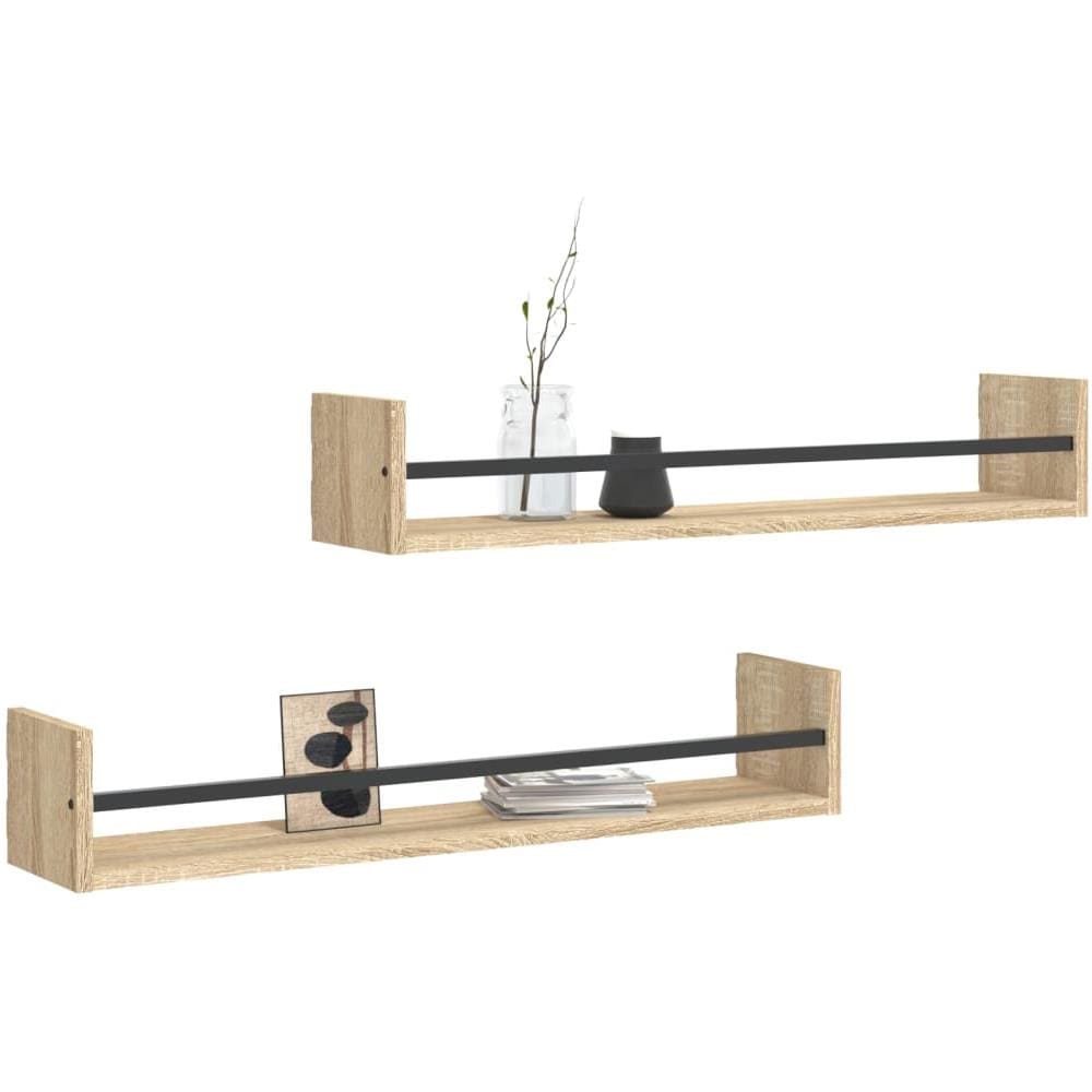 Mensole A Parete Con Aste 2pz Rovere Sonoma 80x16x14 Cm - Foto 3