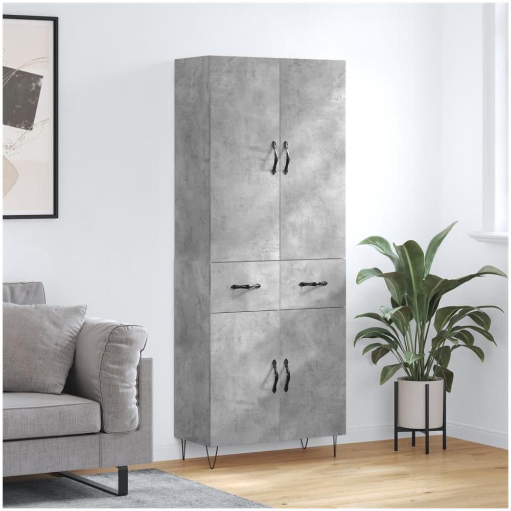 Credenza Grigio Cemento 69,5x34x180 Cm In Legno Multistrato - Foto 1