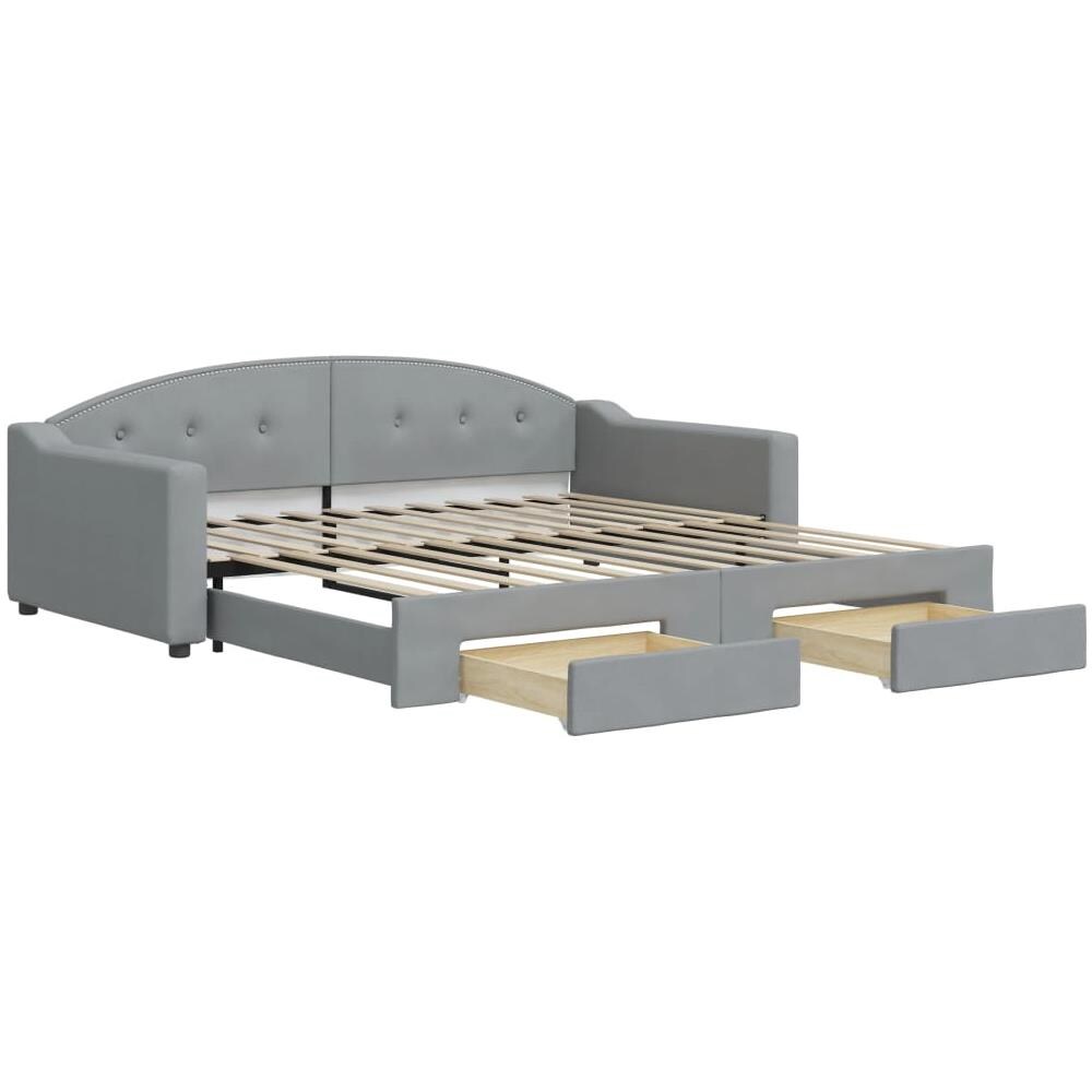 Divano Letto Estraibile Cassetti Grigio Chiaro 100x200 Tessuto - Foto 1