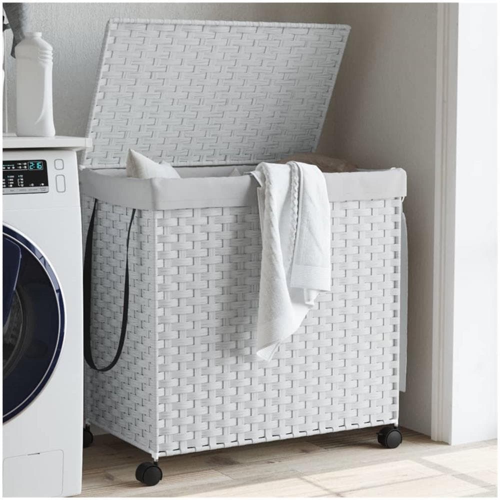 Cesto Portabiancheria Con Ruote Bianco 60x35x60,5 Cm Rattan - Foto 1