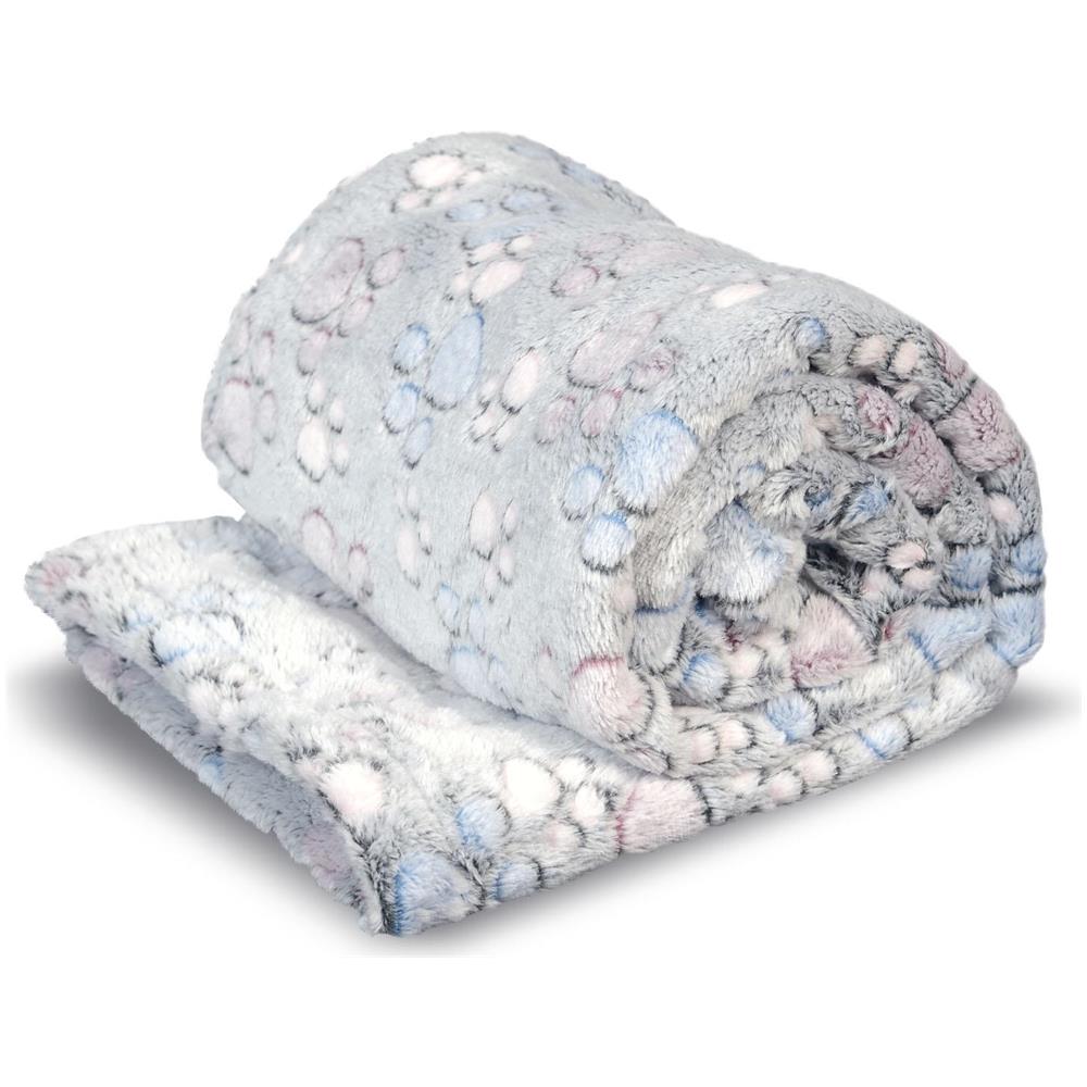Coperta in pile 70x50 cm grigia con zampe colorate Coperta per cani - Foto 2