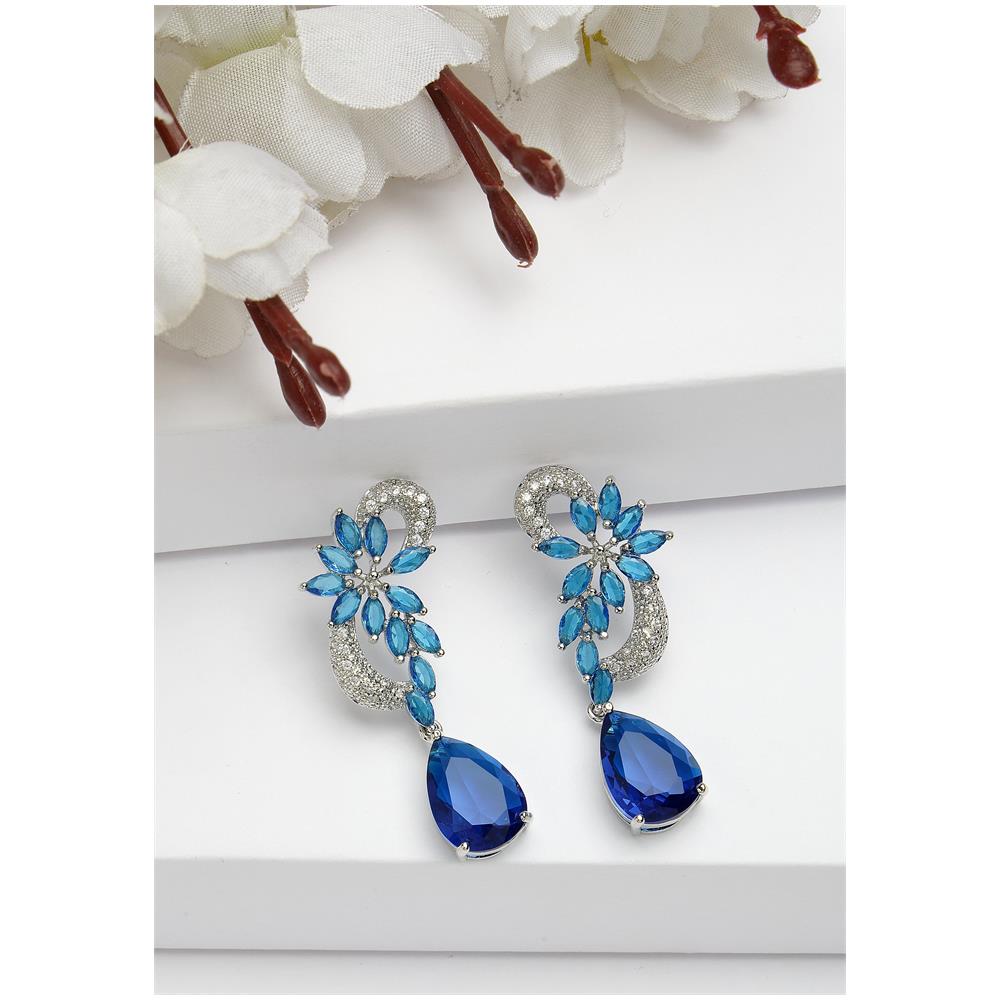 Orecchini Pendenti Floreali Moderni con Zirconi Collezione Diva - Foto 1