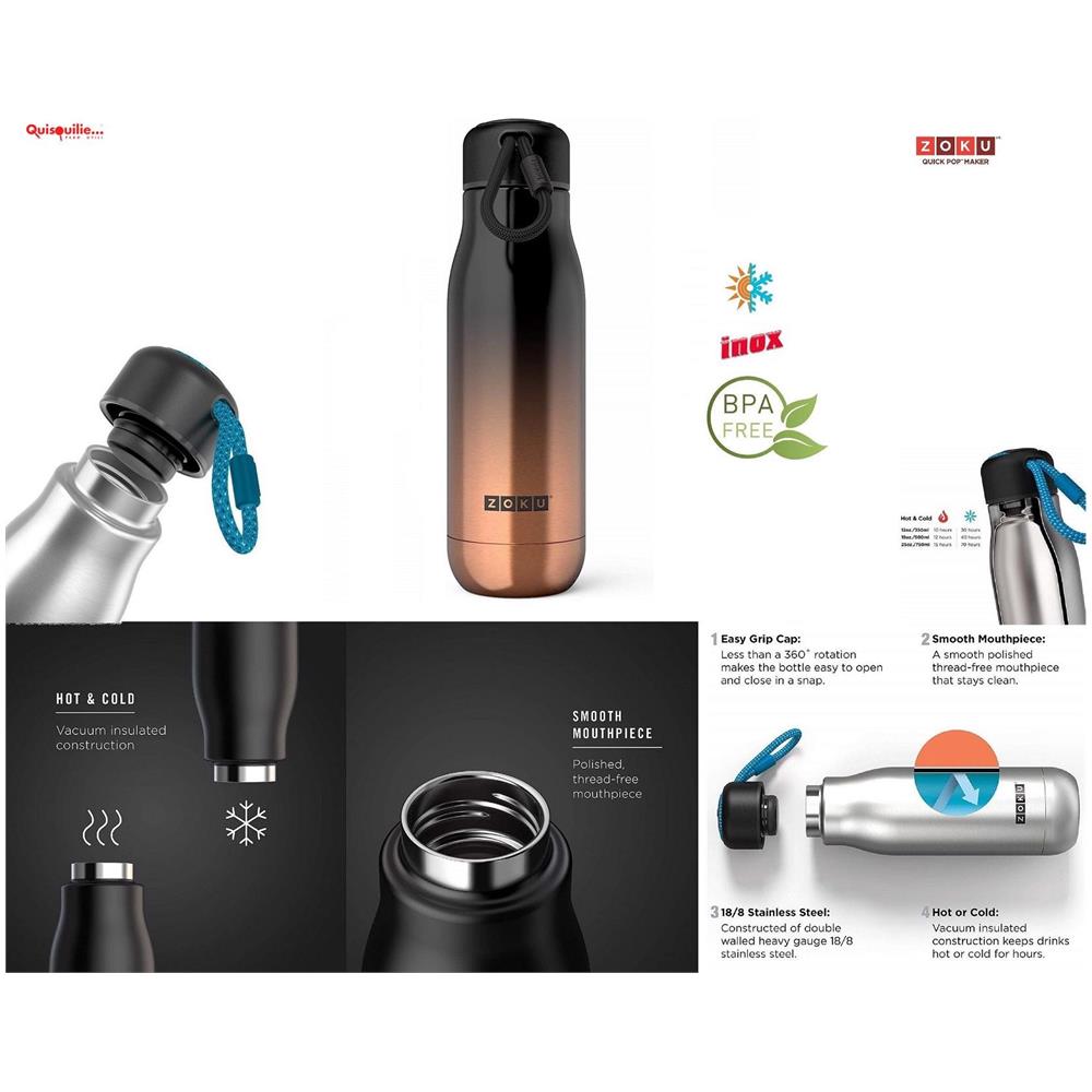 Bottiglia Termica Hot & Cold In Acciaio Inox 18 / 8 Qualità Extra 500 Ml / 750 Ml - 500 Gold Ombre - Foto 1