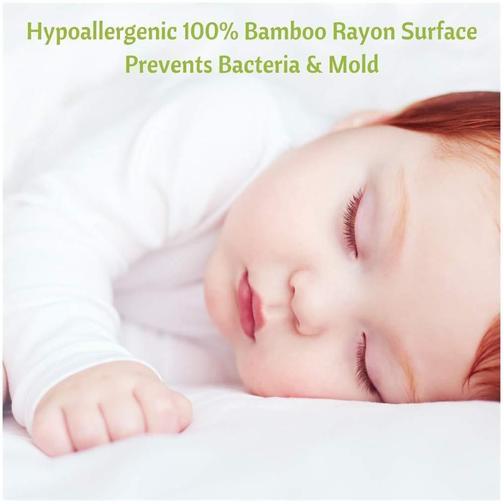Premium Culla Protezione Materasso Noiseless Impermeabile Rilievo Coperchio Montato Foglio Di Bamb Naturale Silenzioso Topper Per Neonati E Bambino Culla Letti 60 X 120 Cm - Foto 2