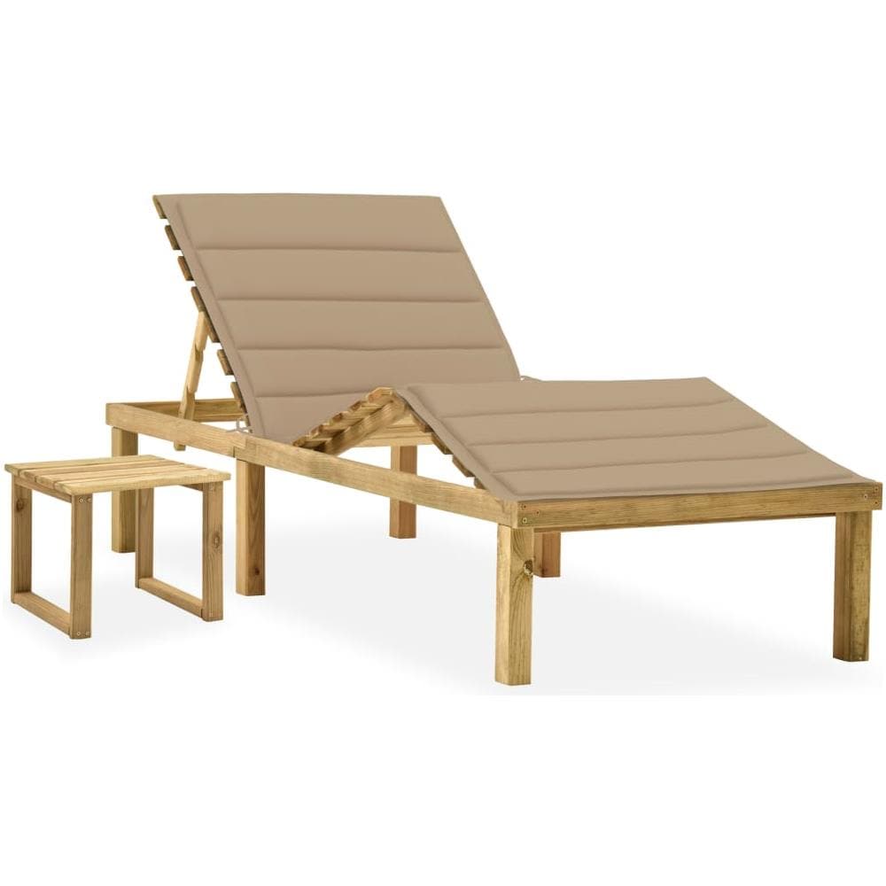 Lettino da Giardino con Tavolino Cuscino Legno Pino Impregnato - Foto 1