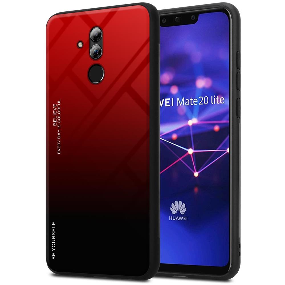 Custodia Compatibile Con Huawei Mate 20 Lite In Rosso - Nero - Coperchio Protettivo Bicolore In Vetro Temperato E Silicone Tpu - Foto 1
