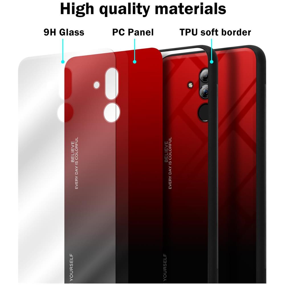 Custodia Compatibile Con Huawei Mate 20 Lite In Rosso - Nero - Coperchio Protettivo Bicolore In Vetro Temperato E Silicone Tpu - Foto 7