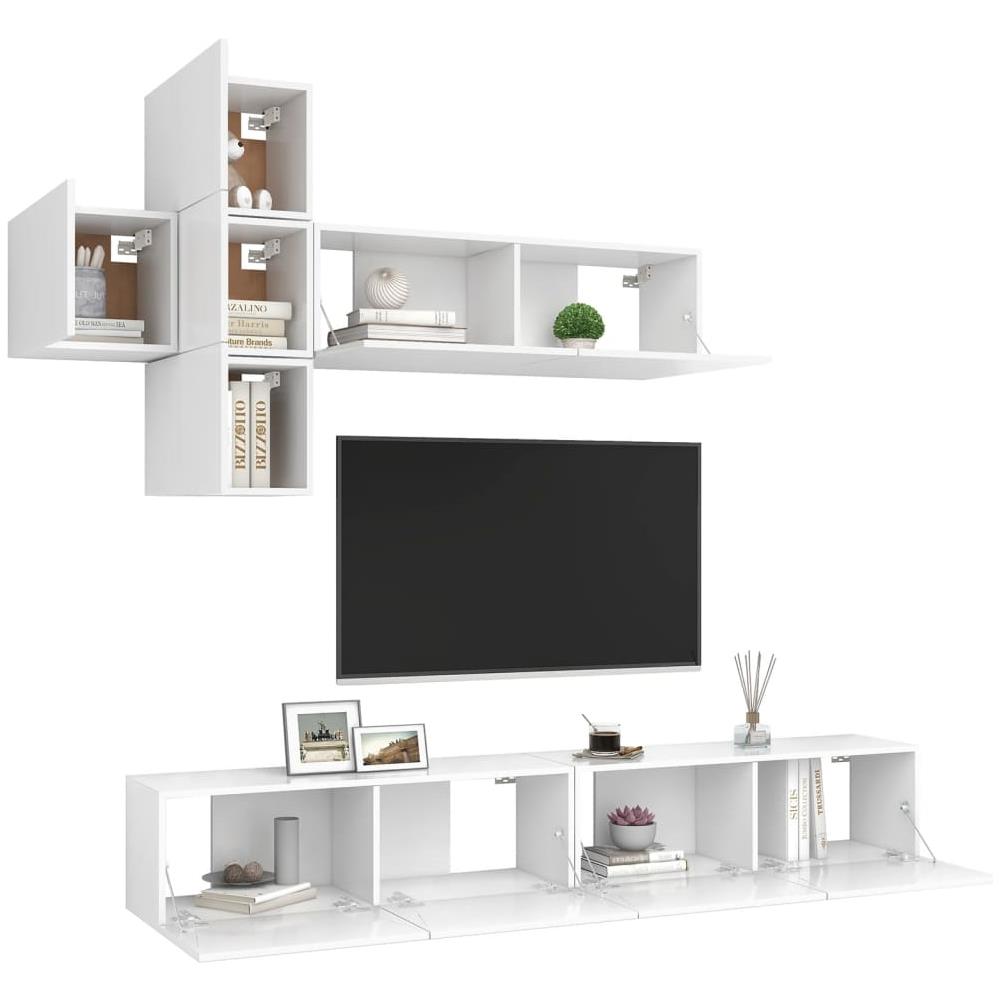 Set Mobili Porta TV 7 pz Bianco in Legno Multistrato - Foto 3