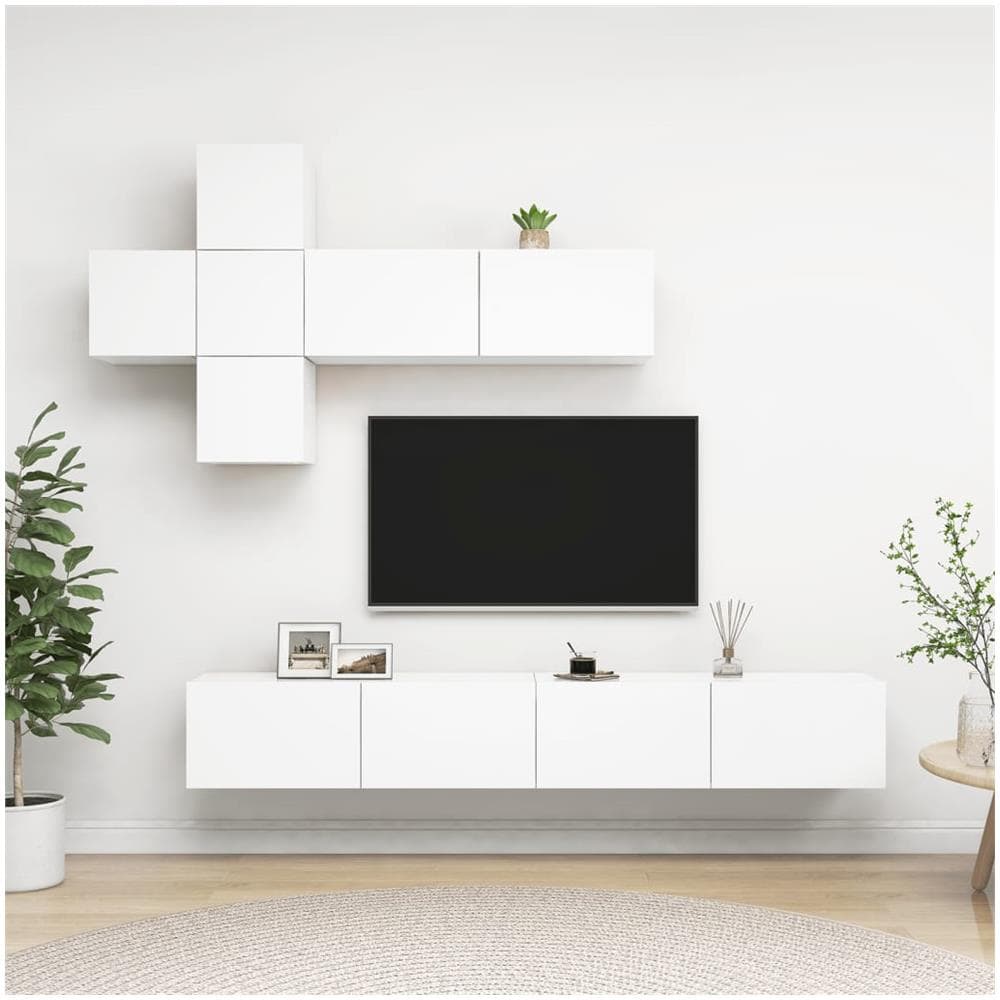 Set Mobili Porta TV 7 pz Bianco in Legno Multistrato - Foto 1