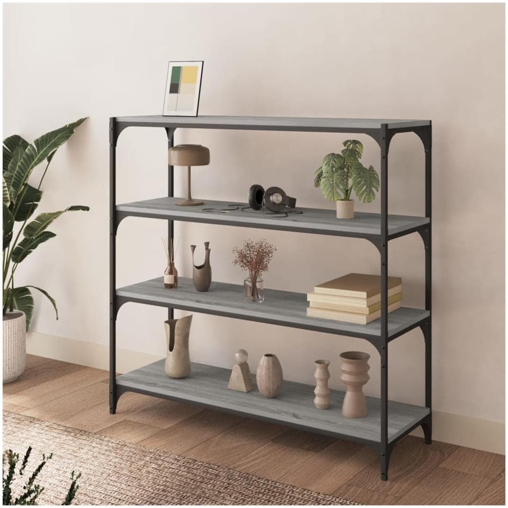 Libreria Grigio Sonoma 100x33x100cm Legno Multistrato E Acciaio - Foto 3