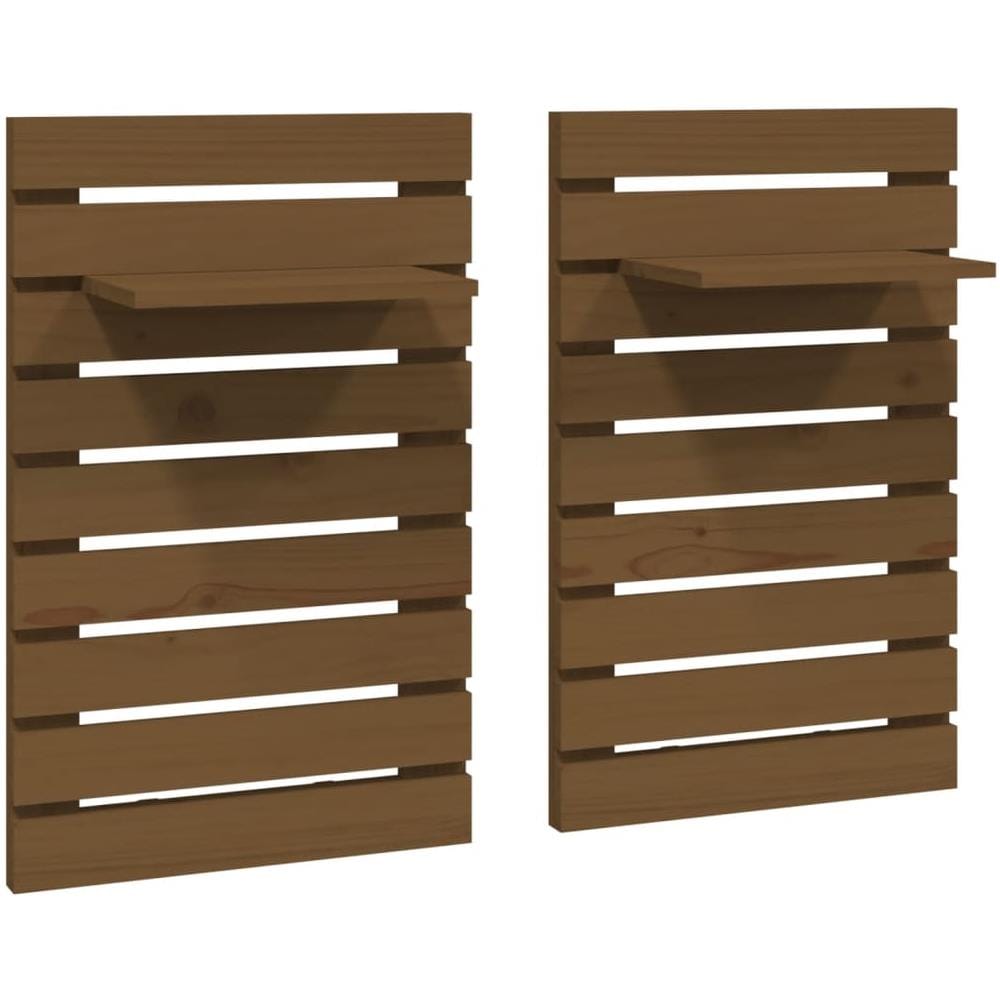 Mensole Da Letto A Parete 2 Pz Miele Legno Massello Di Pino - Foto 2