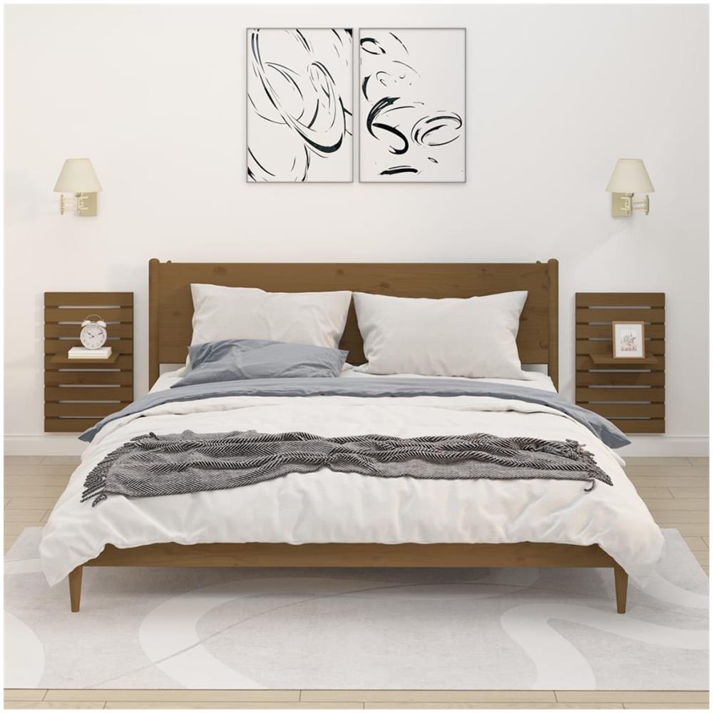 Mensole Da Letto A Parete 2 Pz Miele Legno Massello Di Pino - Foto 1