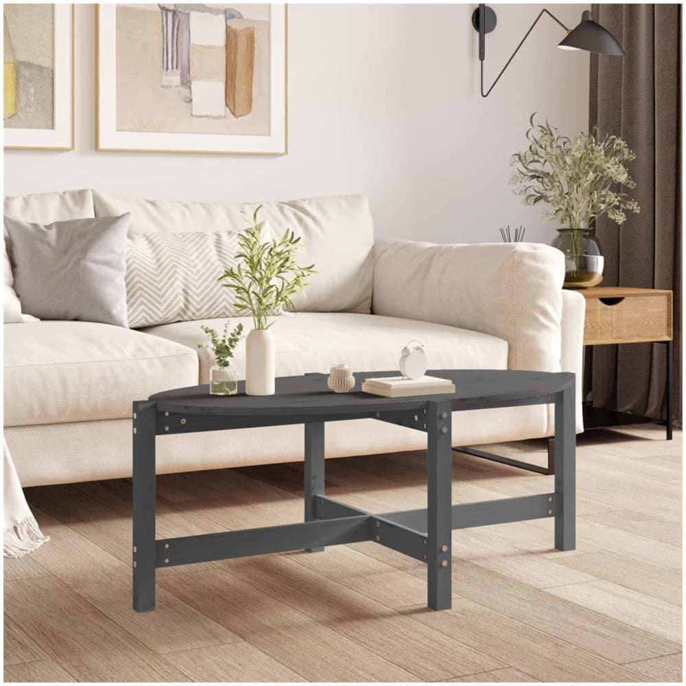 Tavolino Da Salotto Grigio 118x63x45 Cm Legno Massello Di Pino - Foto 1
