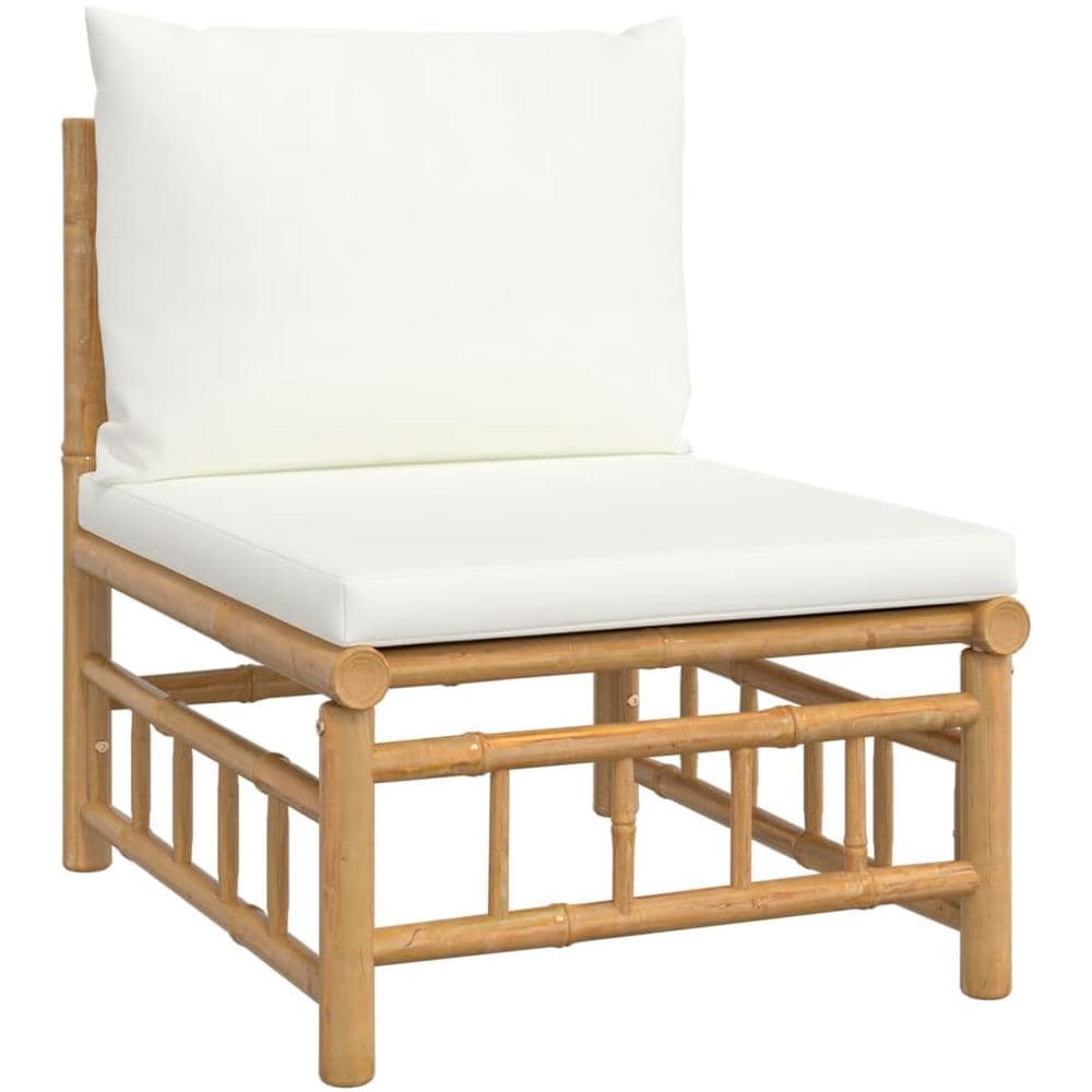 Set Salotto Da Giardino 6pz Con Cuscini Bianco Crema In Bambù - Foto 2