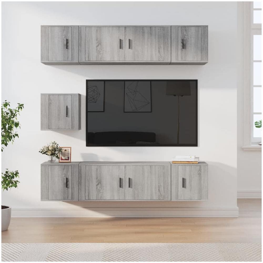 Set Di Mobili Porta Tv 7 Pz Grigio Sonoma In Legno Multistrato - Foto 1