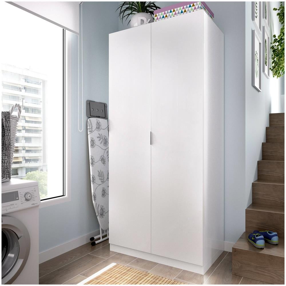 Guardaroba Giovo, Mobile Appendiabiti Per Camera Da Letto, Armadio A 2 Ante Battenti, 81x52h184 Cm, Bianco - Foto 1