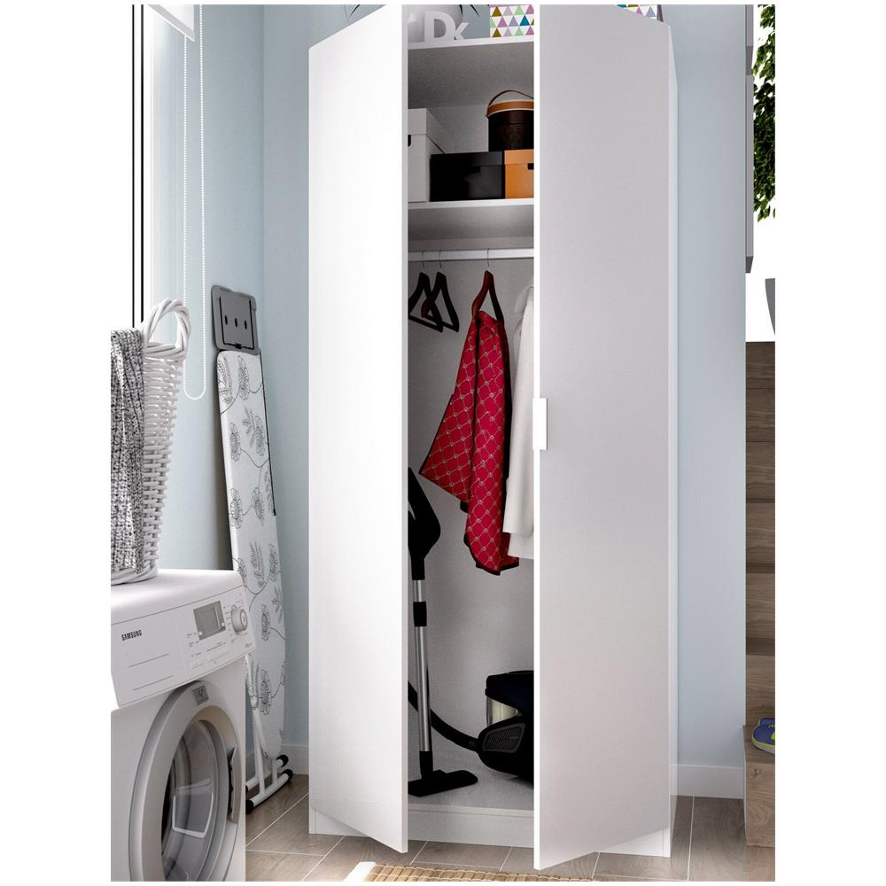 Guardaroba Giovo, Mobile Appendiabiti Per Camera Da Letto, Armadio A 2 Ante Battenti, 81x52h184 Cm, Bianco - Foto 4