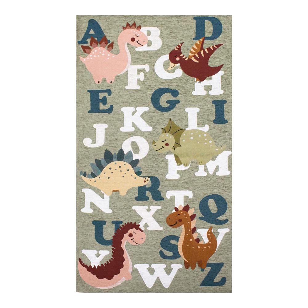 Tappeto Arredo E Gioco Antiscivolo Per Cameretta Bambini Disegno Dinosauri 115x175 Verde Cenere - Foto 1