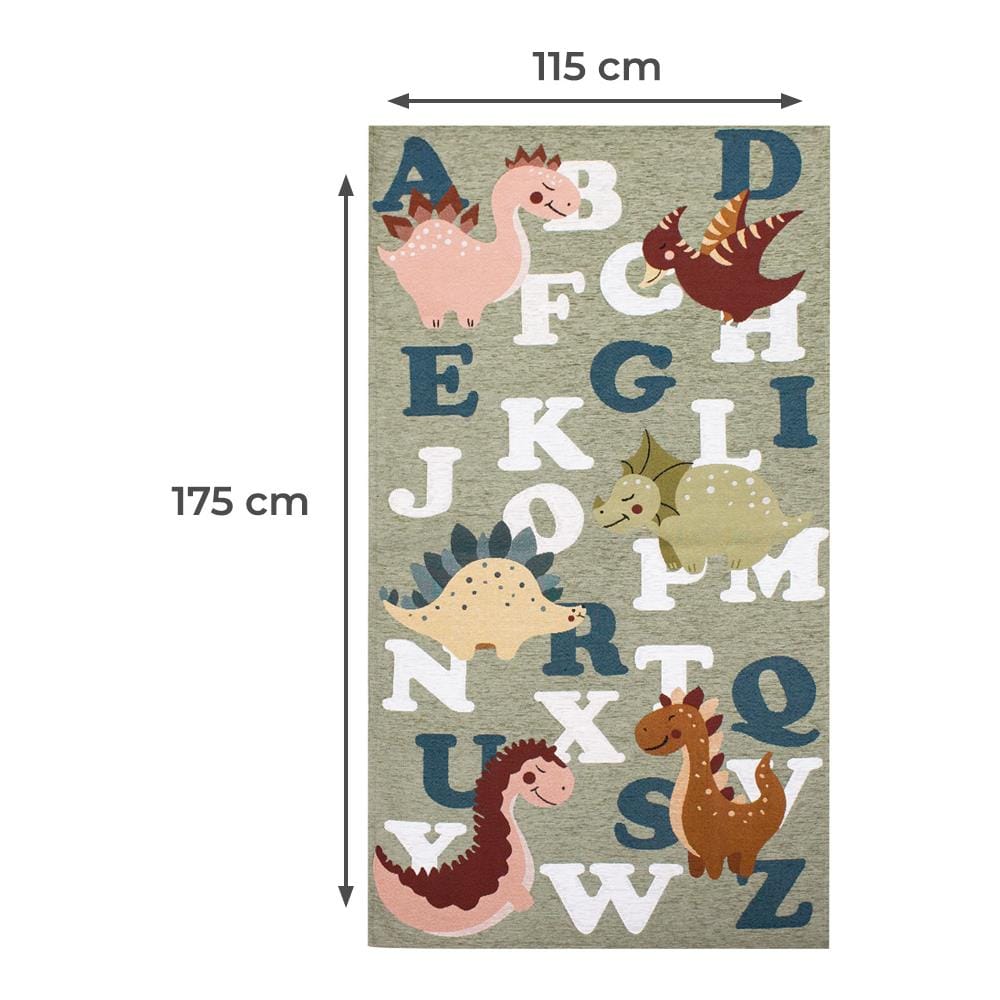Tappeto Arredo E Gioco Antiscivolo Per Cameretta Bambini Disegno Dinosauri 115x175 Verde Cenere - Foto 4