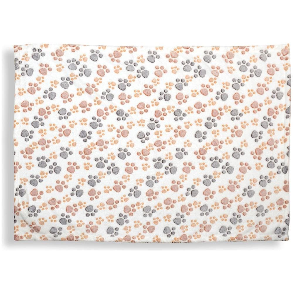 Coperta in pile 70x50 cm bianca con zampe marrone-grigio per cuccia per cani - Foto 2