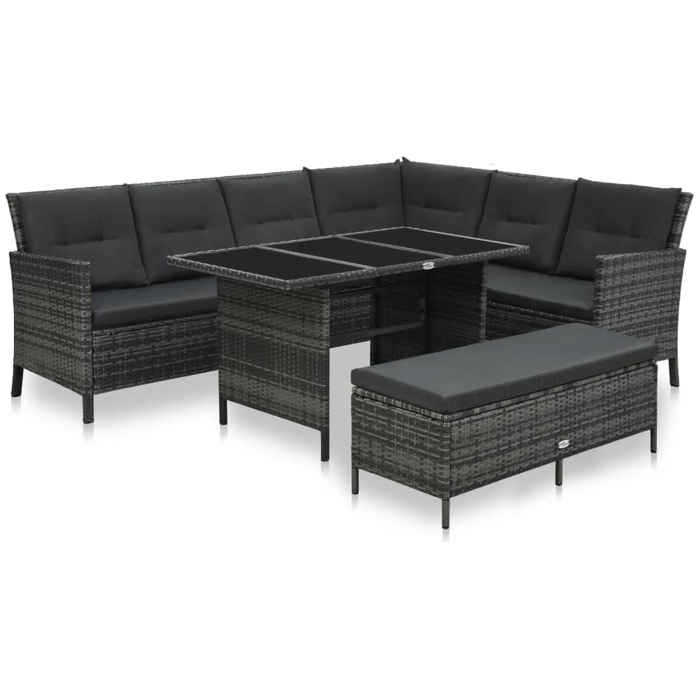 Set Divani Da Giardino 3 Pz Con Cuscini In Polyrattan Grigio - Foto 1