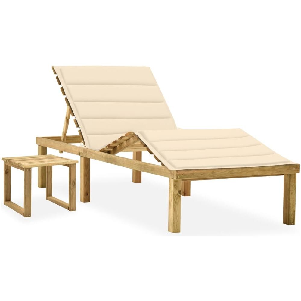 Lettino da Giardino con Tavolino Cuscino Legno Pino Impregnato - Foto 1