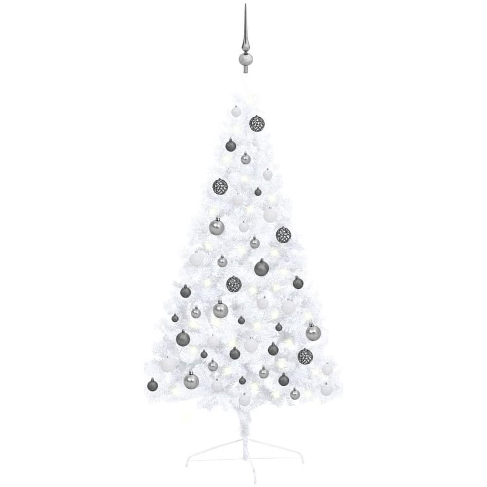 Set Albero Natale Artificiale a Metà LED Palline Bianco 120cm - Foto 1