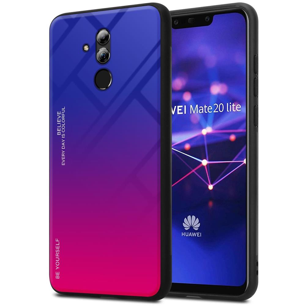 Custodia Compatibile Con Huawei Mate 20 Lite In Viola - Rosso - Coperchio Protettivo Bicolore In Vetro Temperato E Silicone Tpu - Foto 1