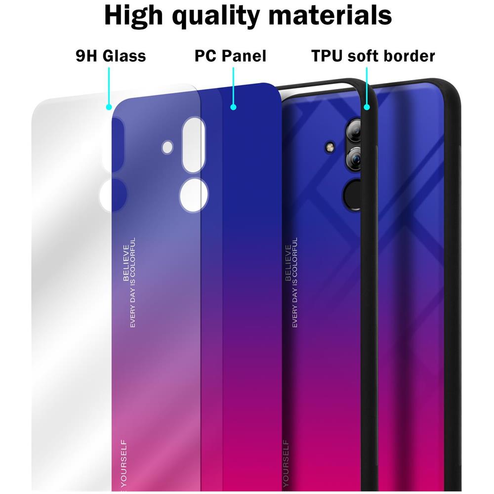 Custodia Compatibile Con Huawei Mate 20 Lite In Viola - Rosso - Coperchio Protettivo Bicolore In Vetro Temperato E Silicone Tpu - Foto 7