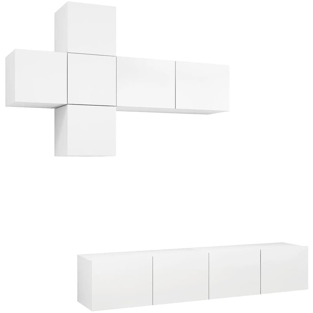 Set Mobili Porta TV 7 pz Bianco in Legno Multistrato - Foto 2