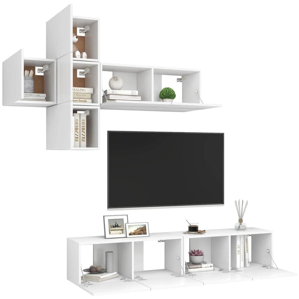 Set Mobili Porta TV 7 pz Bianco in Legno Multistrato - Foto 3