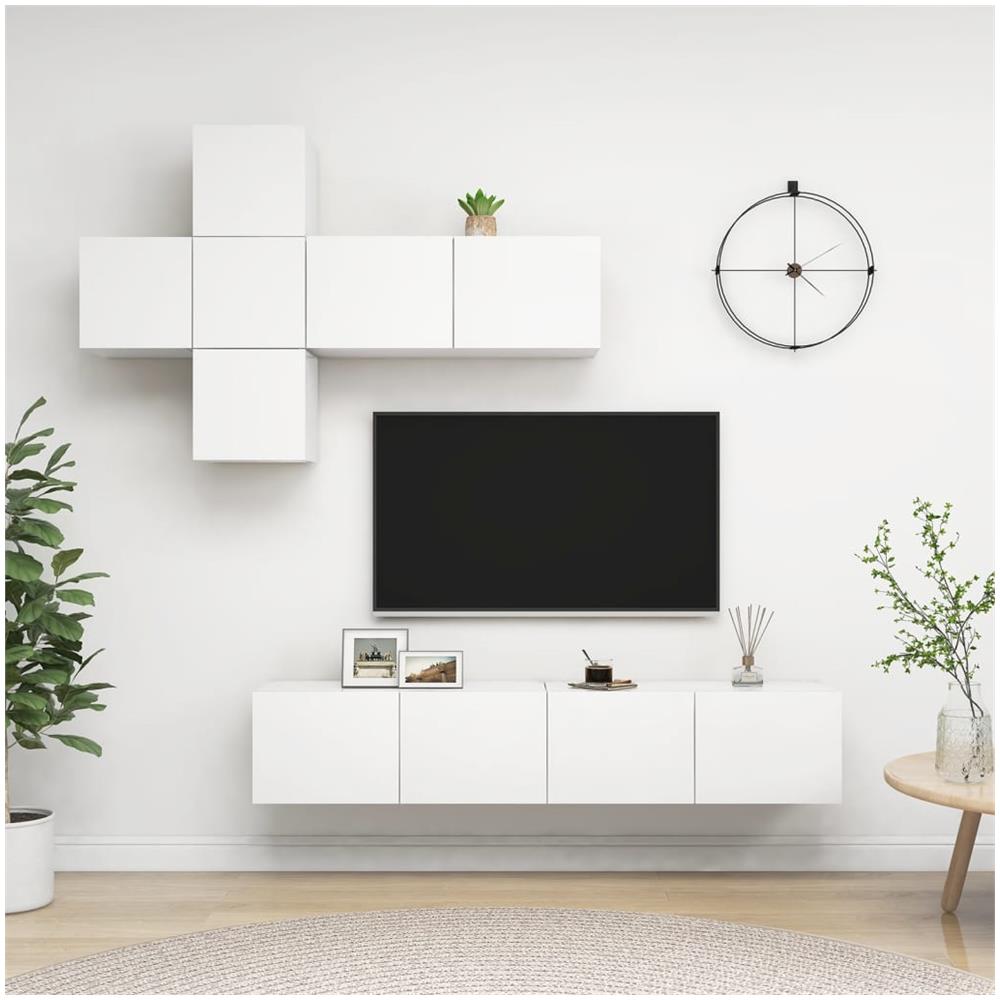 Set Mobili Porta TV 7 pz Bianco in Legno Multistrato - Foto 1