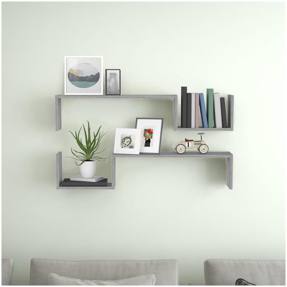 Scaffali Da Parete 2 Pz Grigio Sonoma 100x15x20 Cm Multistrato - Foto 3