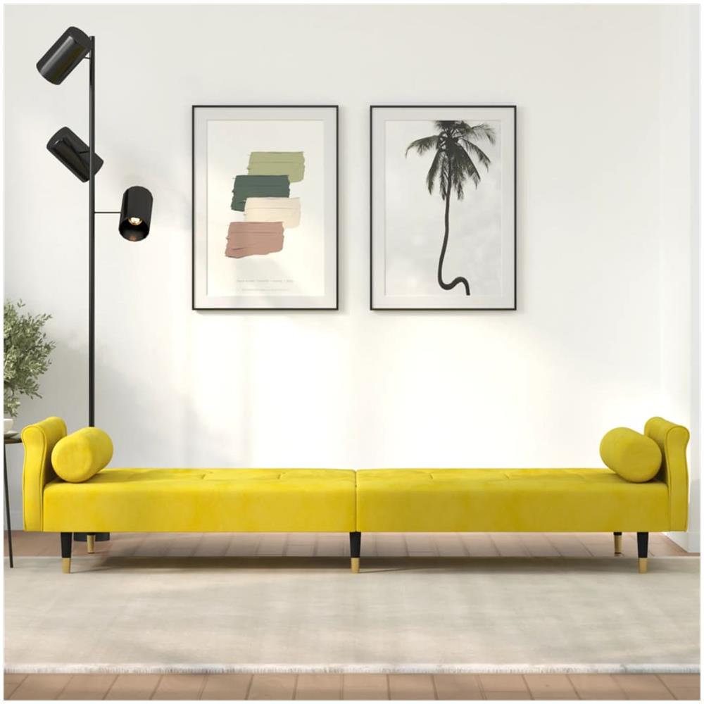 Divano Letto Con Cuscini Giallo In Velluto - Foto 9