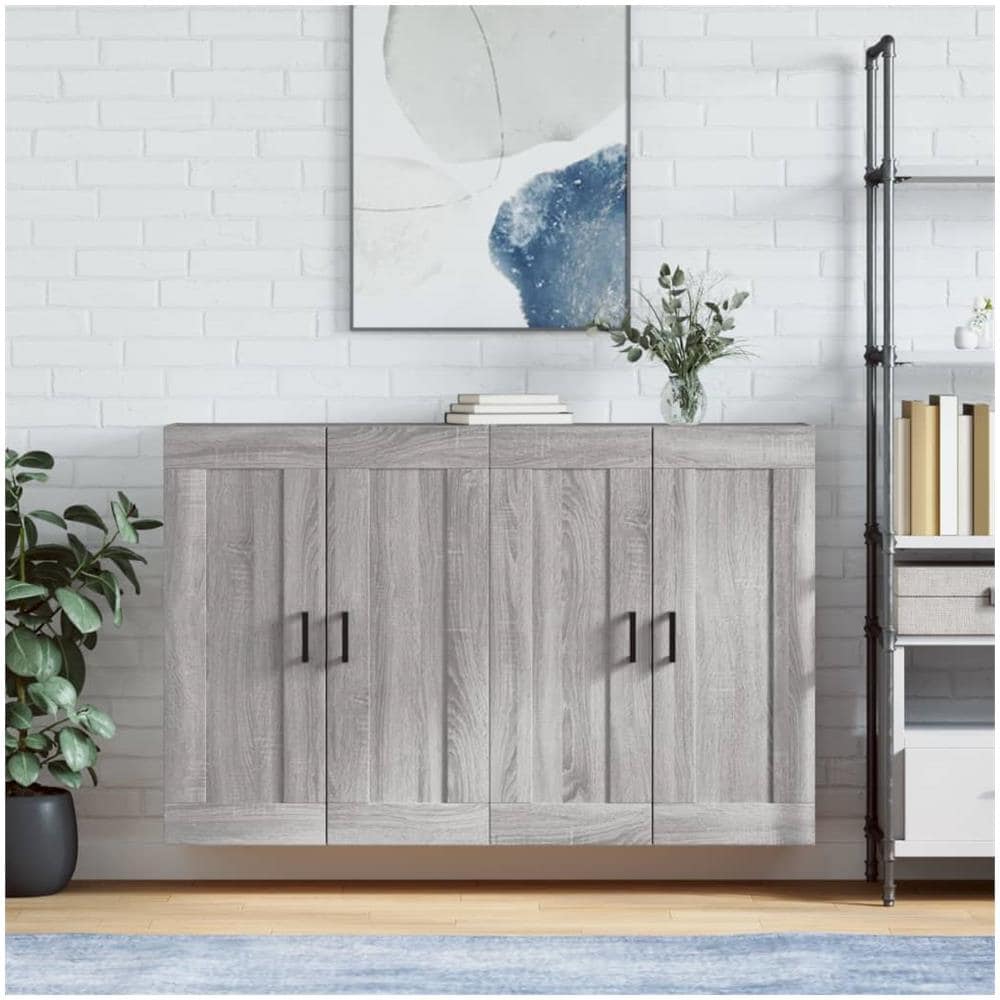 Armadietti A Parete 2 Pz Grigio Sonoma In Legno Multistrato - Foto 1