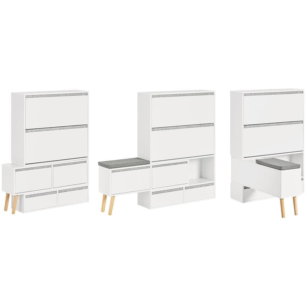 Scarpiera Ribaltabile, Scarpiera Con 2 Ribalte, 2 Ante E 2 Cassetti, Armadio Ingresso, Scarpiera Con Sedile, (92-124) X115x24cm, Fsr134-w - Foto 1