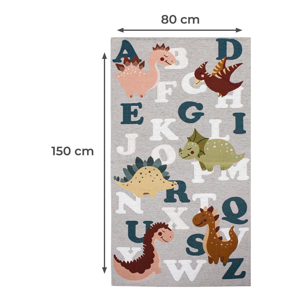 Tappeto Arredo E Gioco Antiscivolo Per Cameretta Bambini Disegno Dinosauri 80x150 Grigio Perla - Foto 4
