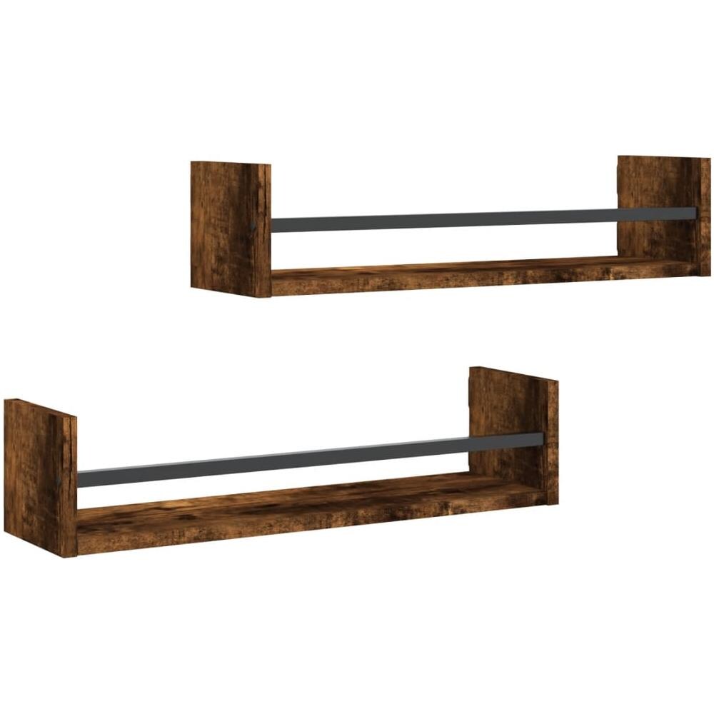 Mensole A Parete Con Aste 2pz Rovere Fumo 60x16x14 Cm - Foto 2