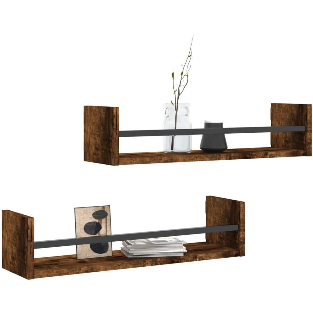 Mensole A Parete Con Aste 2pz Rovere Fumo 60x16x14 Cm - Foto 3